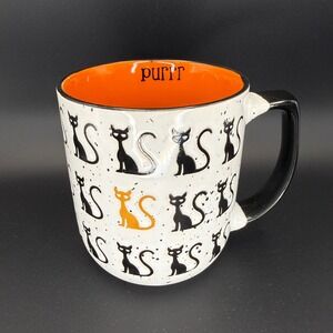 Homestead Living Halloween Black Cat Mug Orange Interior Purrr Speckled Ceramic